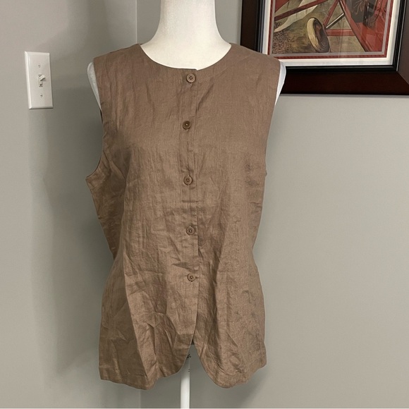 Eileen Fisher Womens Round Neck 100% Linen Long Vest Cocoa Brown Medium NWT - Picture 2 of 7